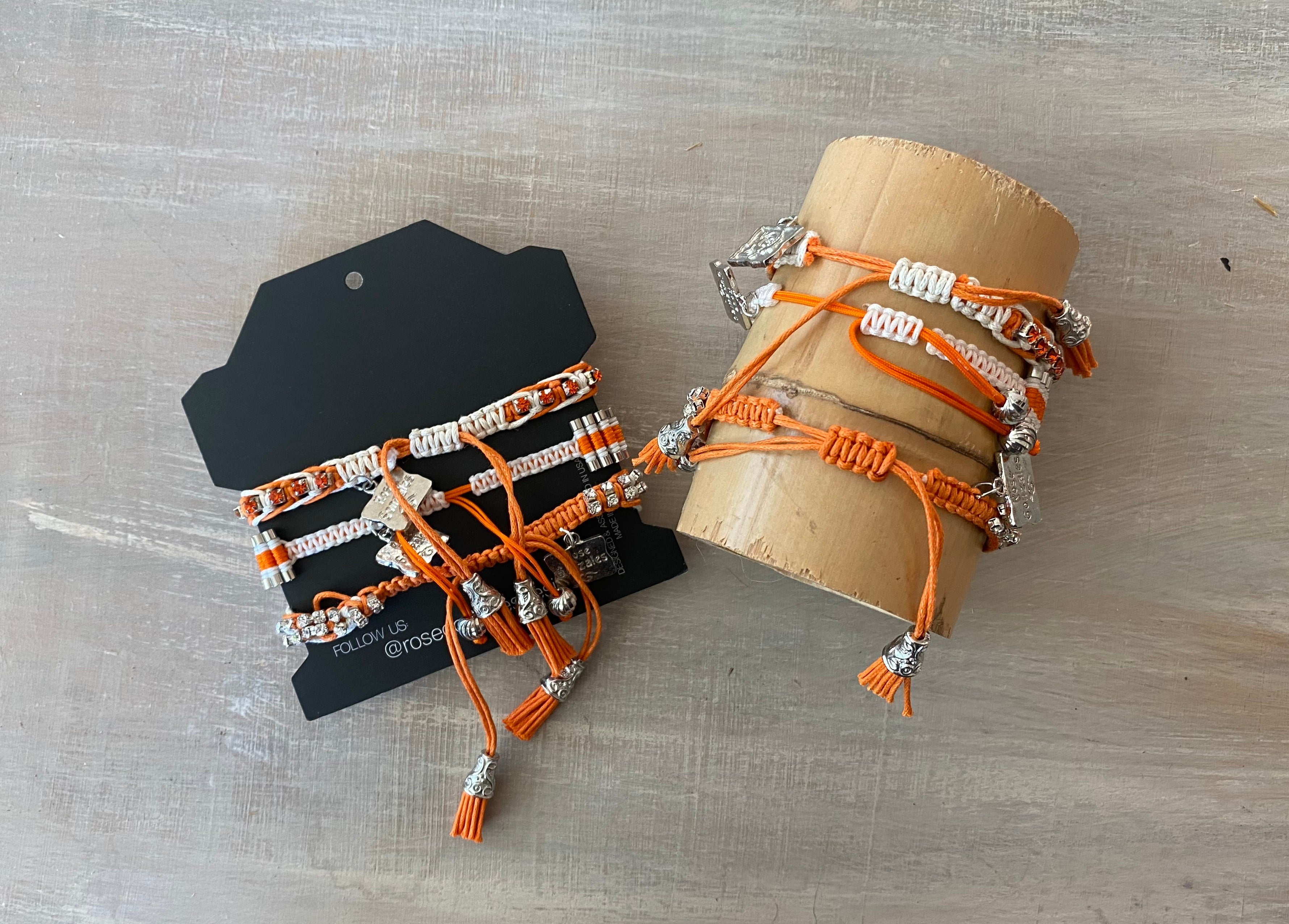 Game Day: Orange & White - Macrame String Bracelet Set