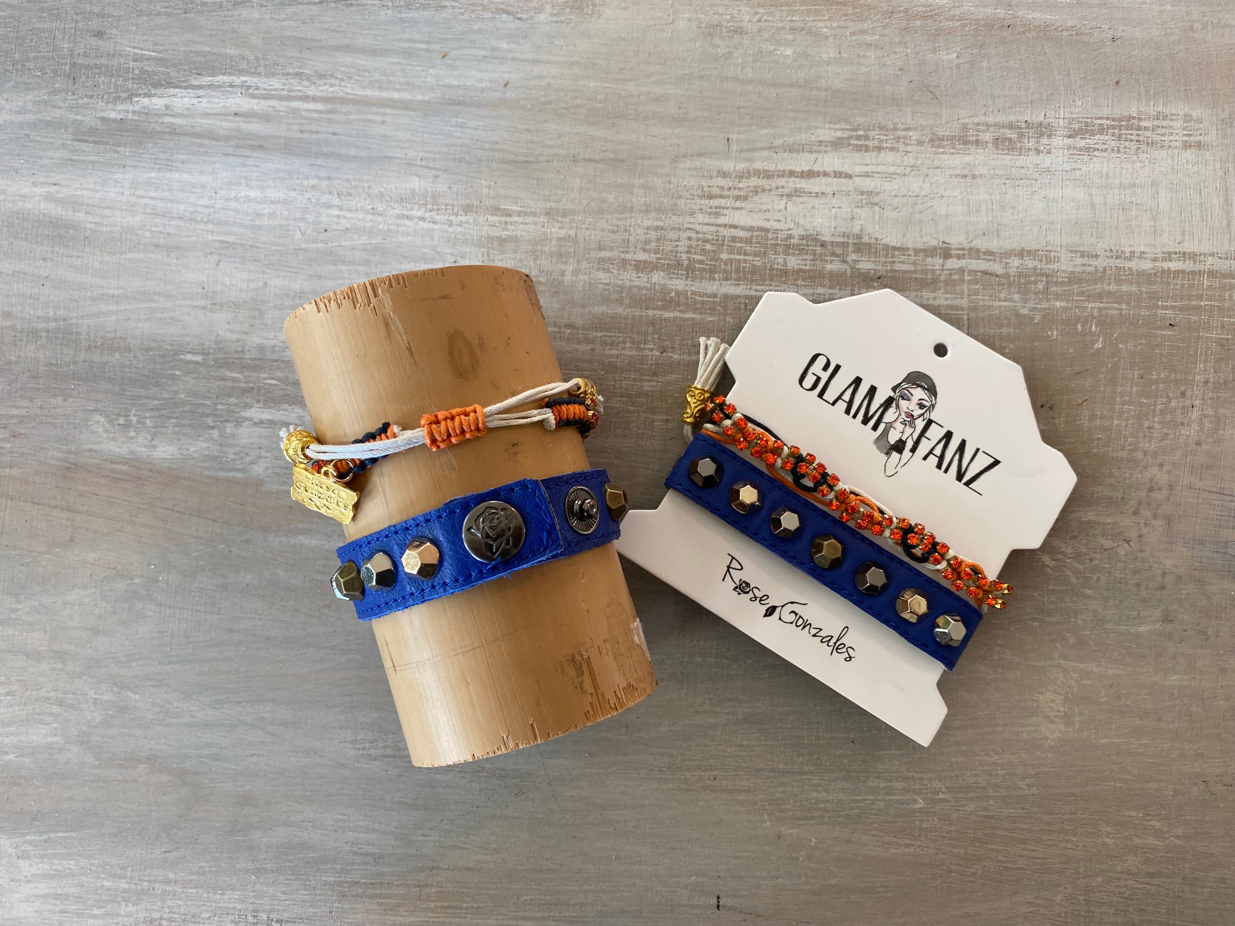 Game Day: Royal Blue & Orange w/white - Macrame String Bracelet Set