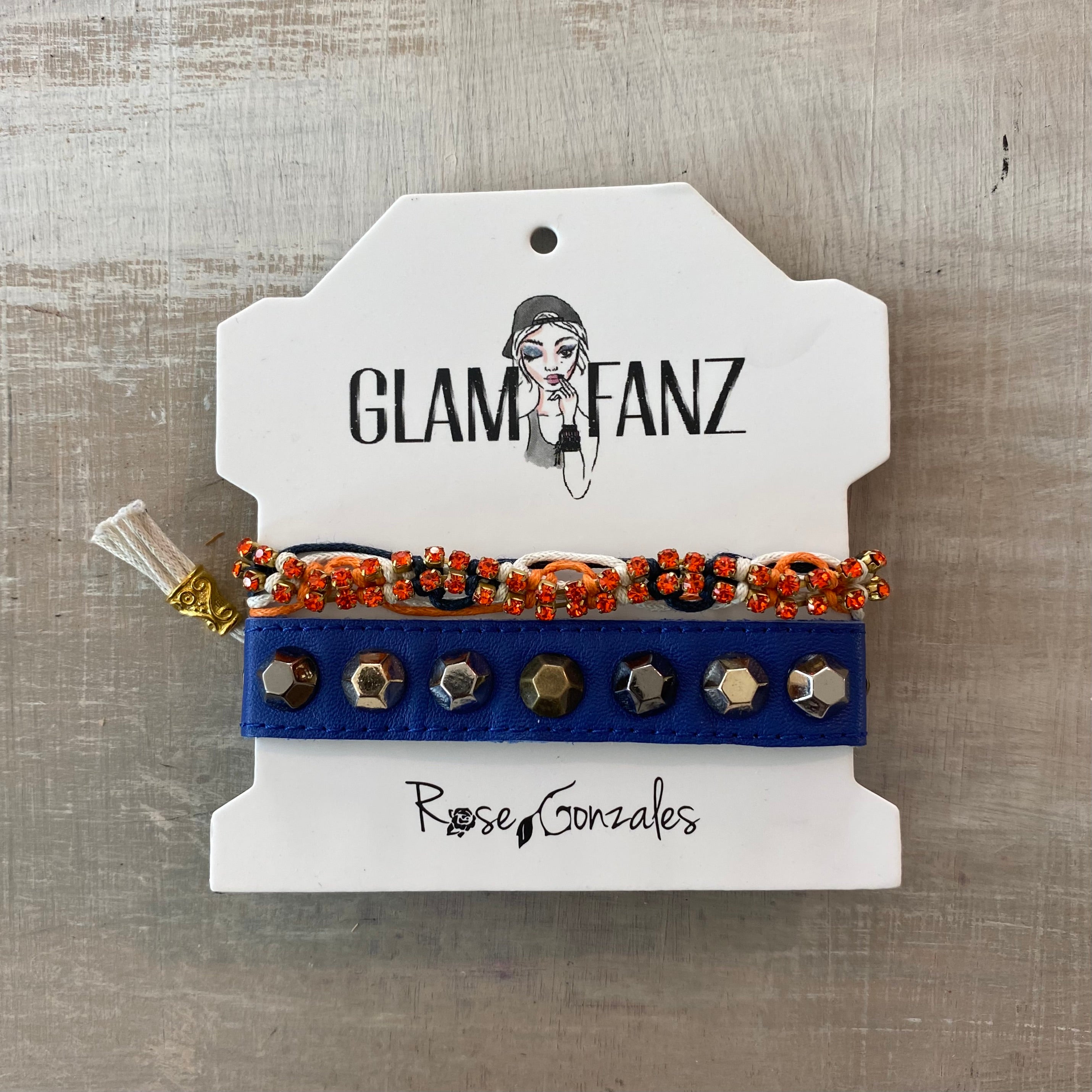 Game Day: Royal Blue & Orange w/white - Macrame String Bracelet Set