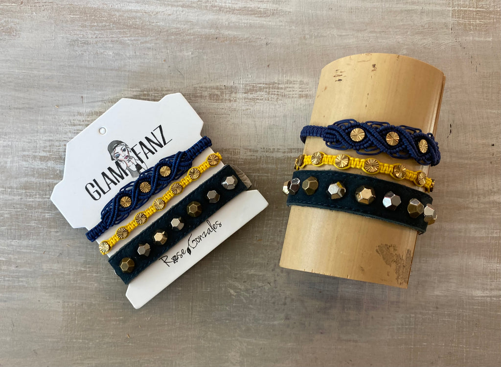 Game Day: Navy Blue & Yellow-  Macrame String Bracelet Set