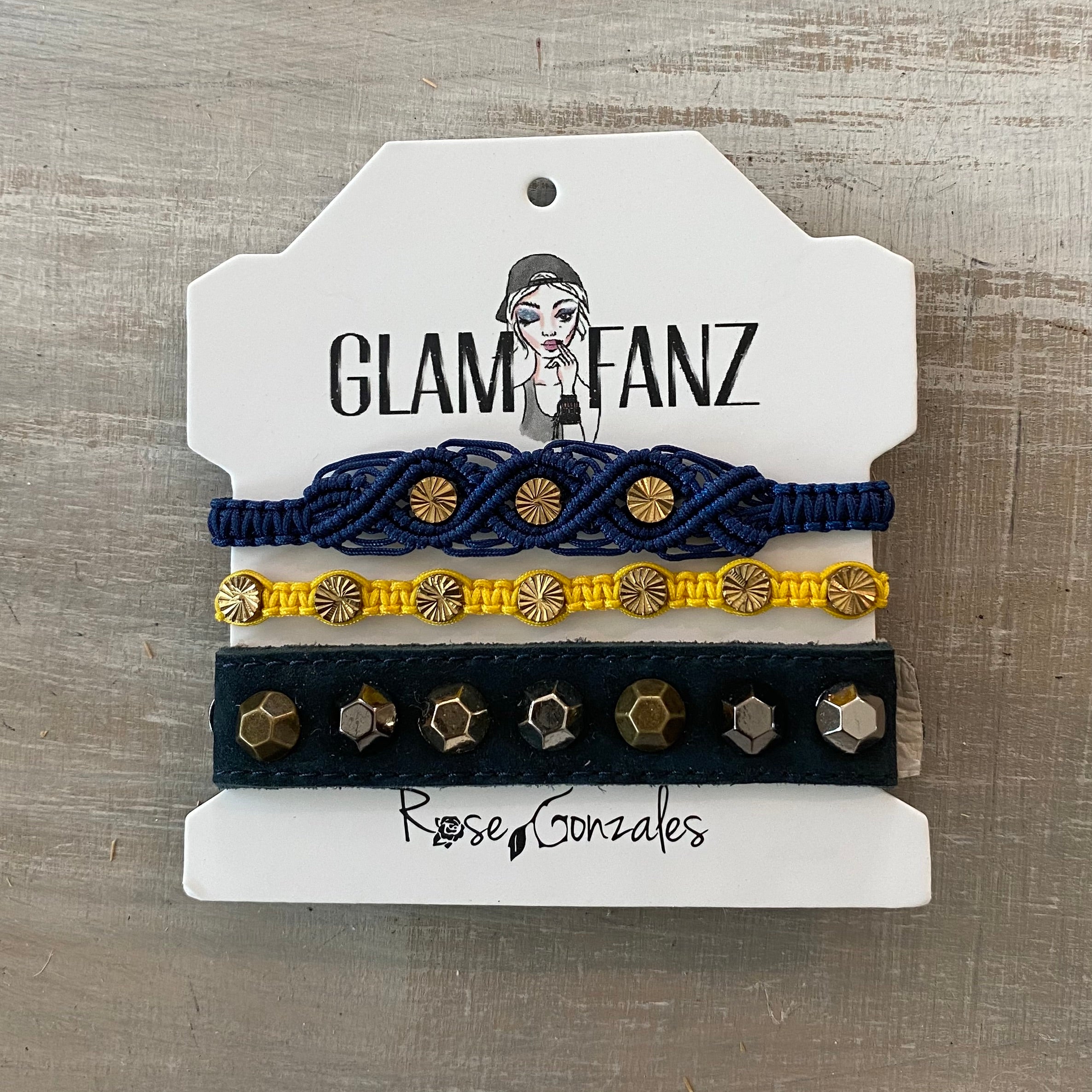 Game Day: Navy Blue & Yellow-  Macrame String Bracelet Set