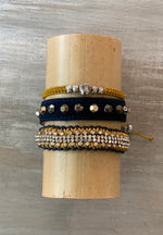 Game Day: Navy Blue, Old Gold & White- Macrame String Bracelet Set