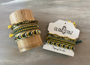 Game Day: Teal Green, Old Gold & White - Macrame String Bracelet Set
