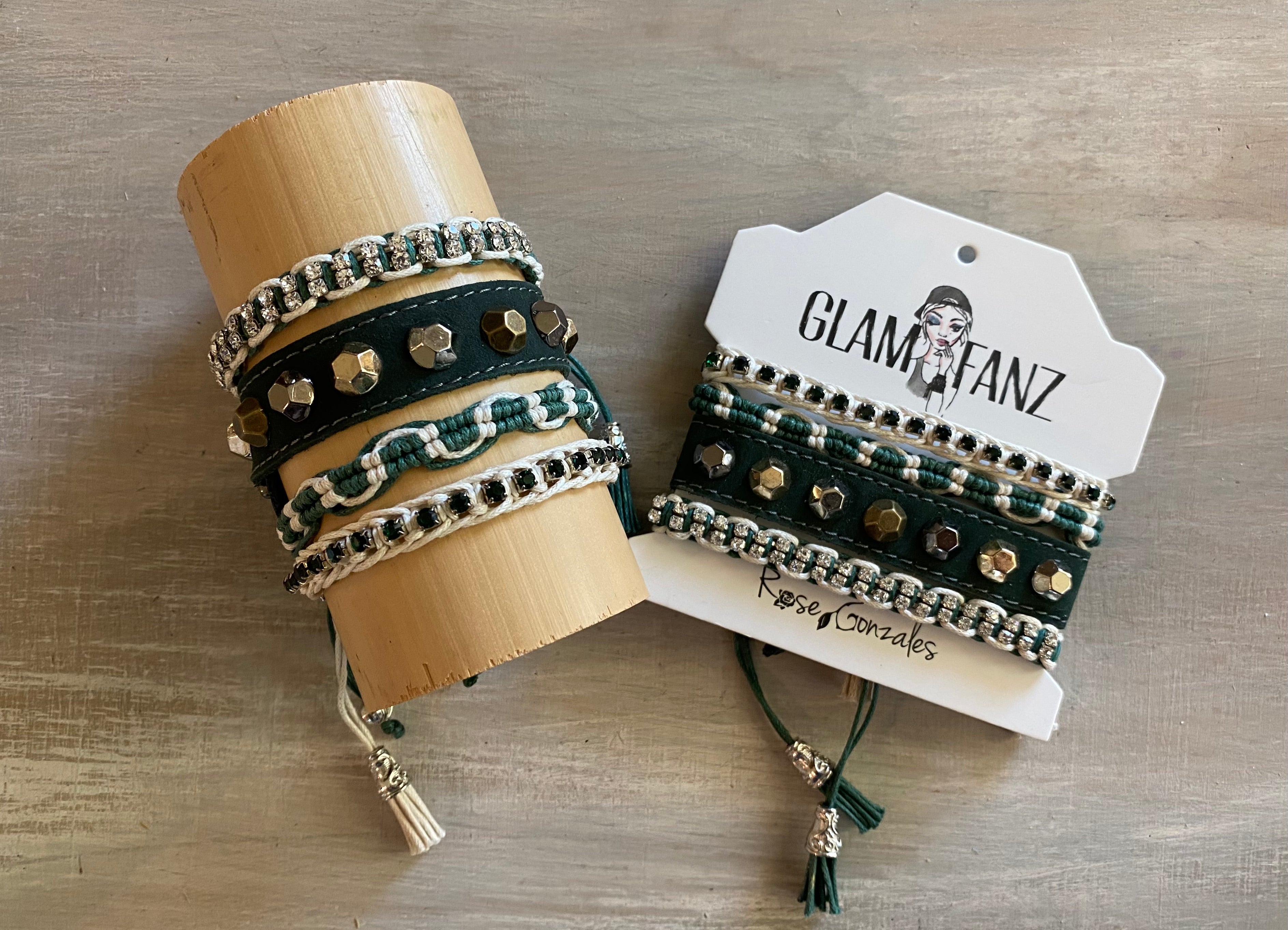 Game Day: Green & White -Macrame String Bracelet Set