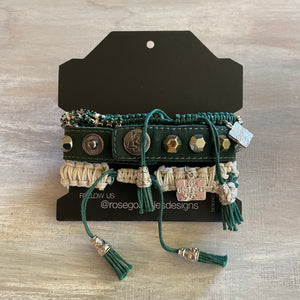 Game Day: Green & White - Macrame String Bracelet Set